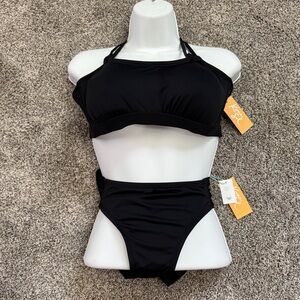 Kona Sol Strappy Bikini Top Size D/DD & Hipster Bottoms Size L Set NEW